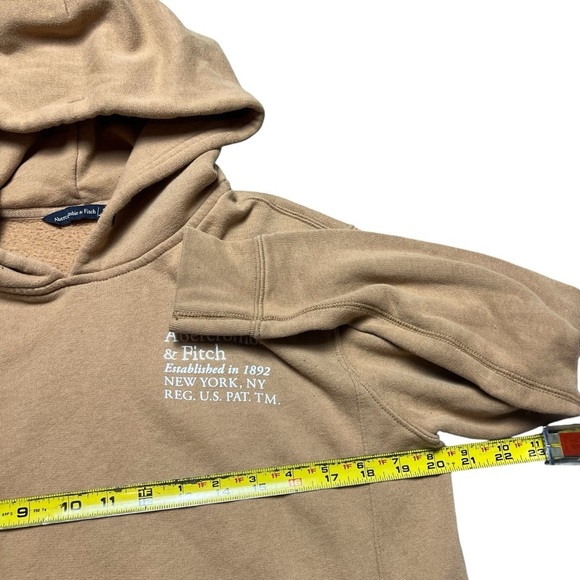 Abercrombie And Fitch Hoodie Light Brown Embroidered Logo Drawstring Bottom Y2K - Picture 4 of 5